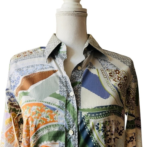 ETRO WOMEN’S GORGEOUS BUTTON DOWN BLOUSE SIZE 46 LIGHTWEIGHT COTTON ABSTRACT - Picture 2 of 12